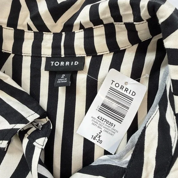 NWT Torrid Black Striped Midi Challis Button Up Shirt Dress Pockets Size 2X - Picture 10 of 10